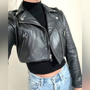Reformation Cropped Leather Moto Jacket